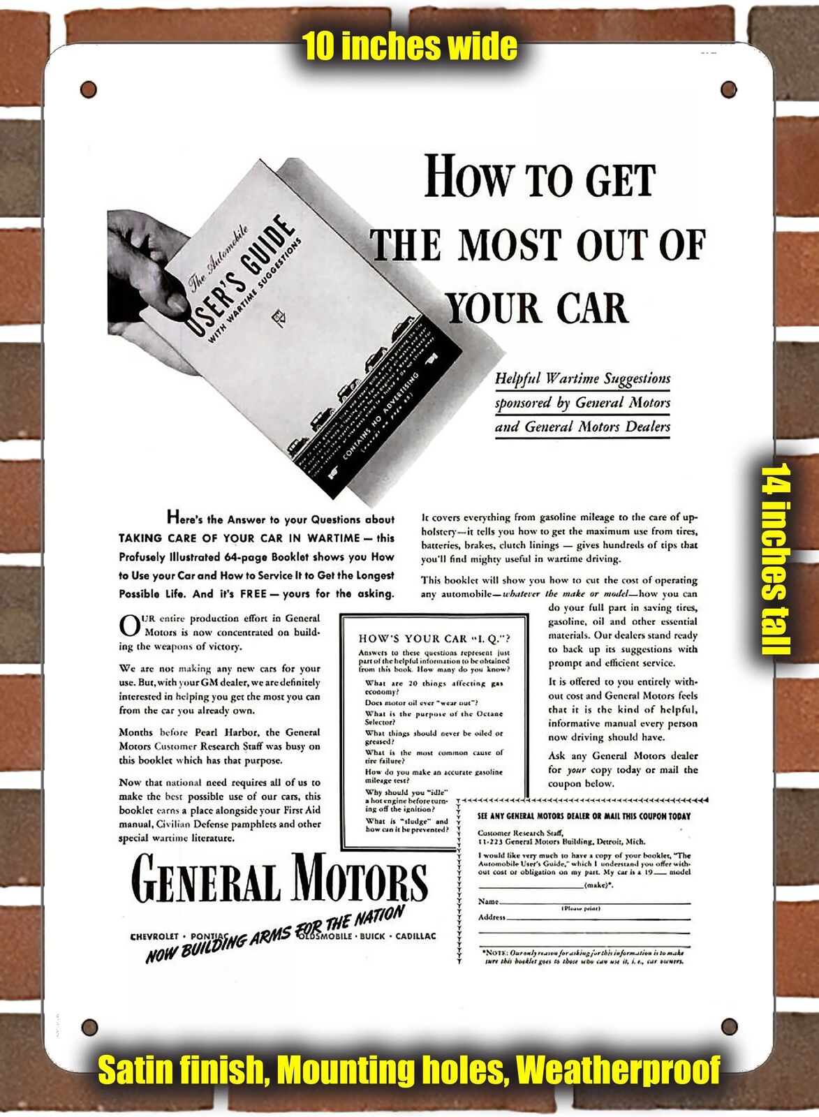 METAL SIGN - 1942 GM Vintage Ad 10