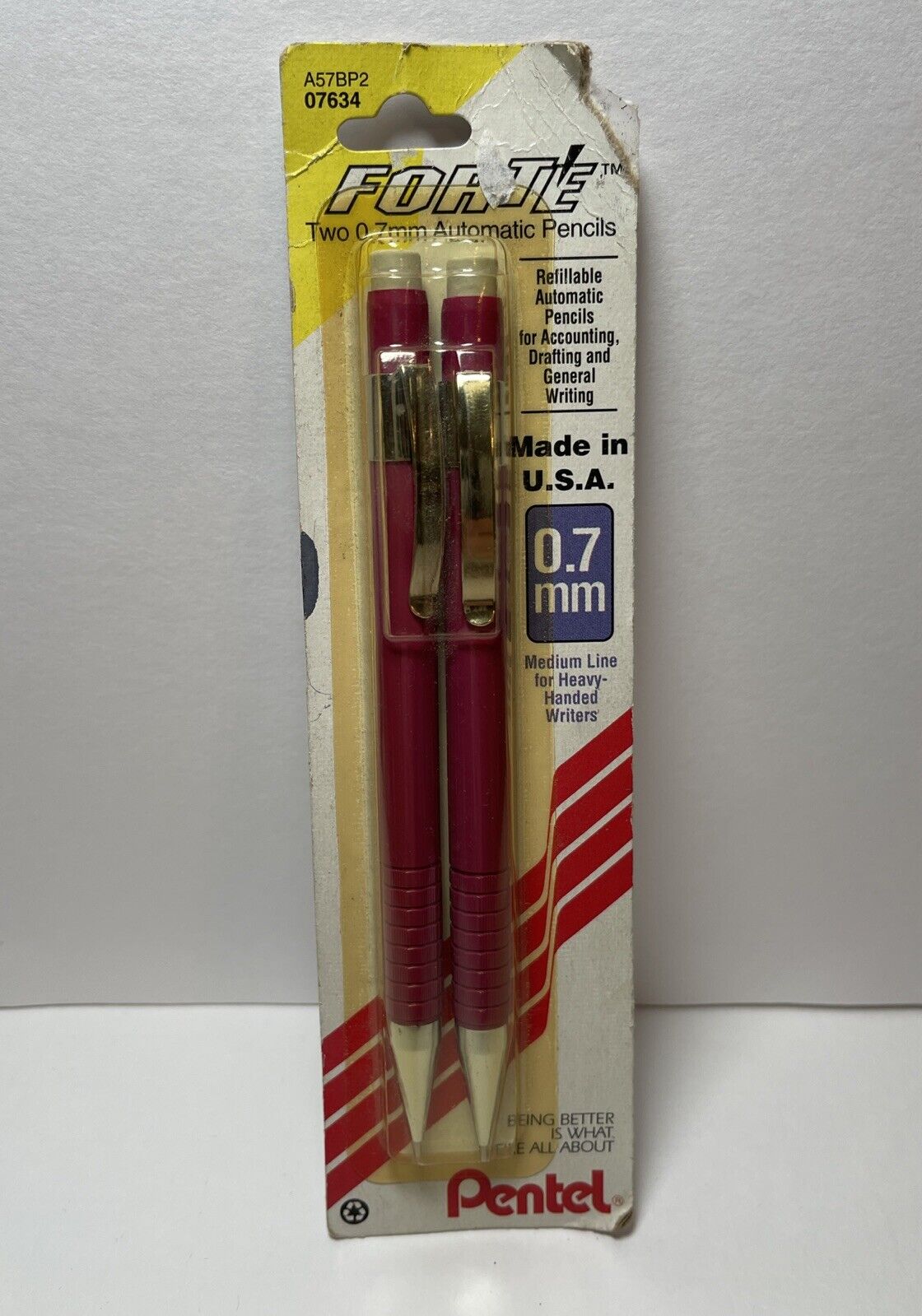 NOS Vintage Pentel Forte A57BP2 Mechanical Pencil 0.7mm USA Set Of 2 Pink
