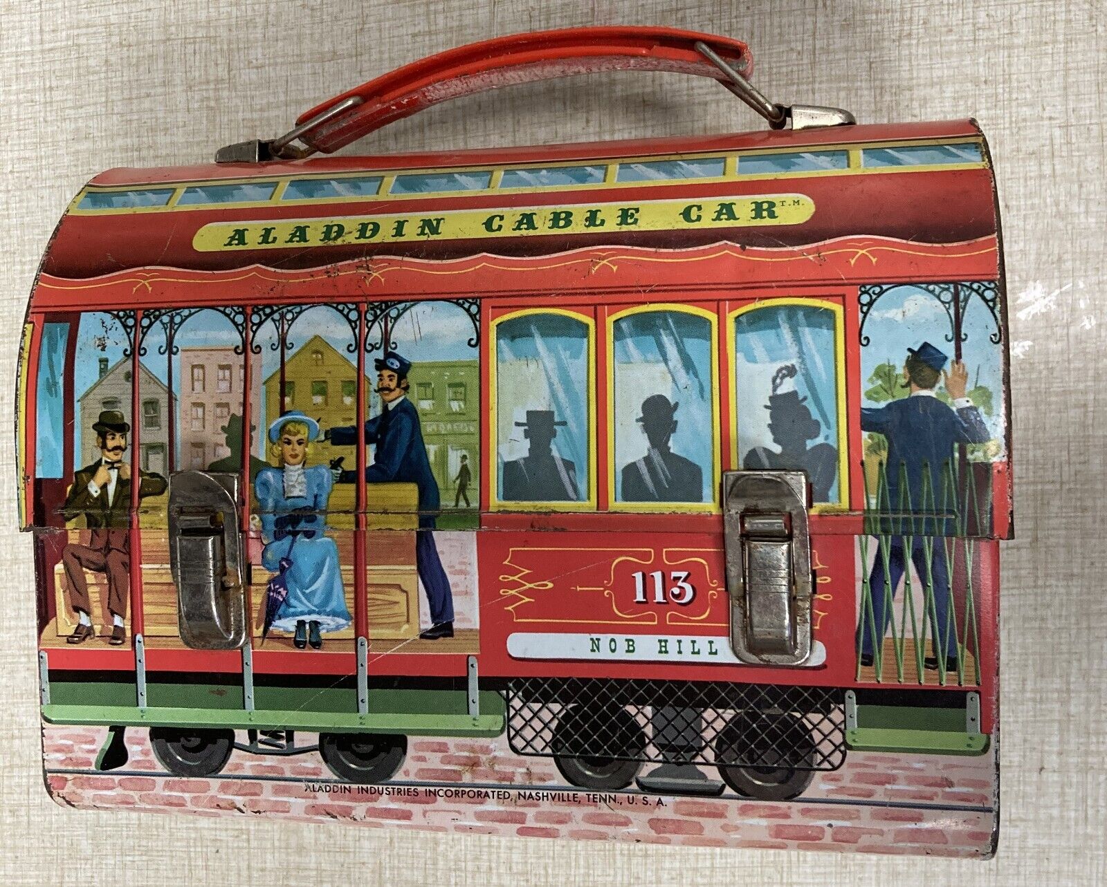 1962 Aladdin Cable Car - Dome Top - Lunchbox with Thermos