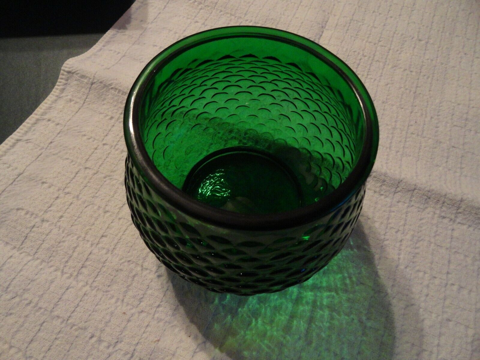 VINTAGE E O BRODY CO GREEN FLARED GLASS HUMIDOR / VASE