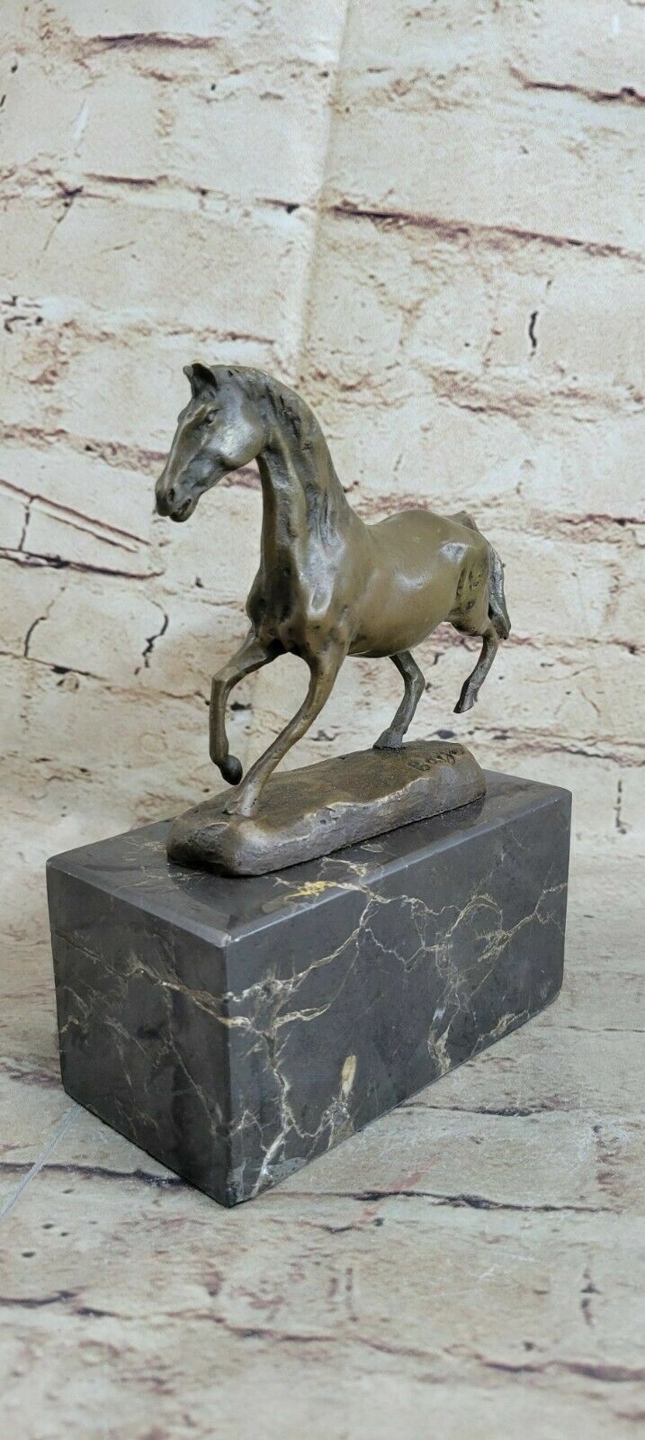 Rare Thoroughbred Equestrian Art  Horse Playing Bronze Marble Sculpture Figure