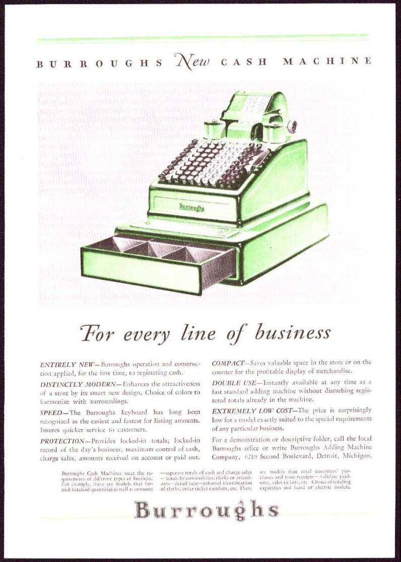 1931 Print Ad Burroughs New Cash Machine