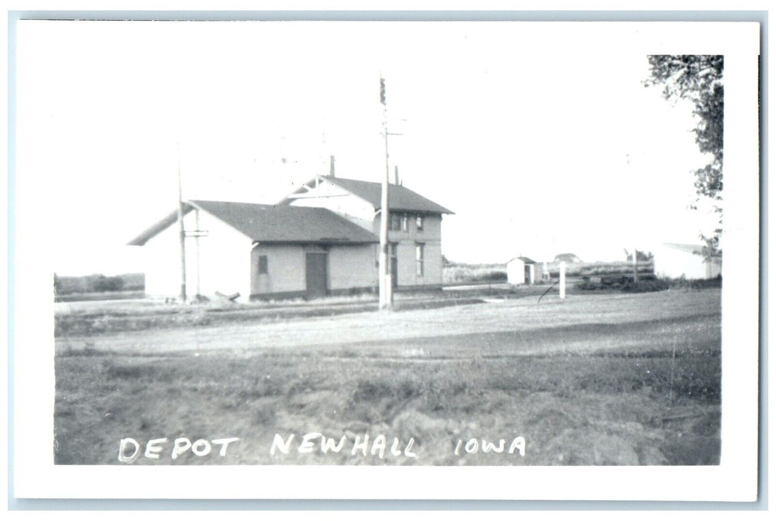 c1960's New Hall Iowa Railroad Vintage Train Depot Station RPPC Photo Postcard