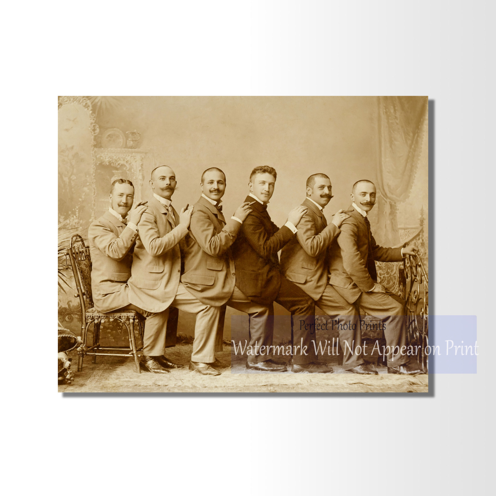 Old Portrait Photo - Group of Men Smoking Cigars - Vintage Photo Print