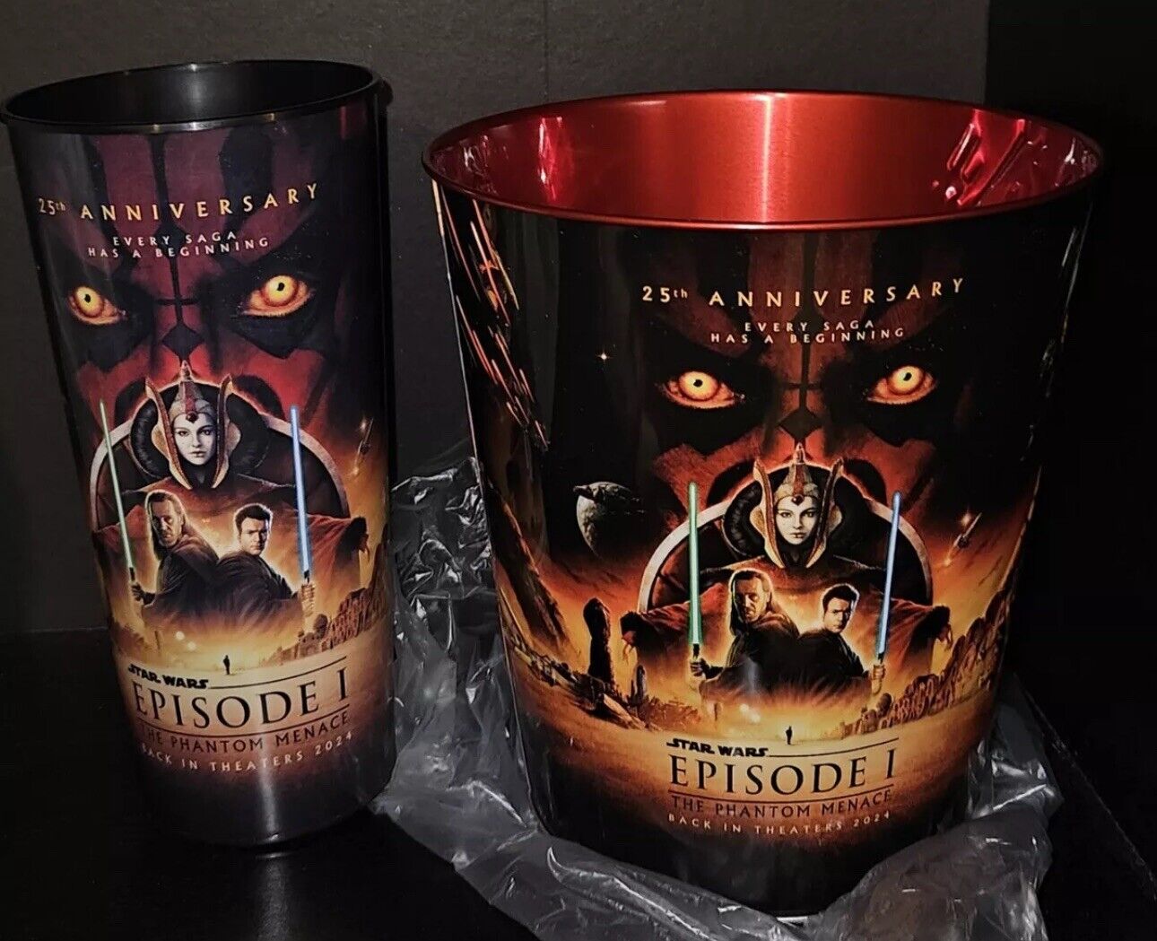 Cinemark 25th Star Wars Episode 1 Phantom Menace Tin Popcorn Bucket Cup Set