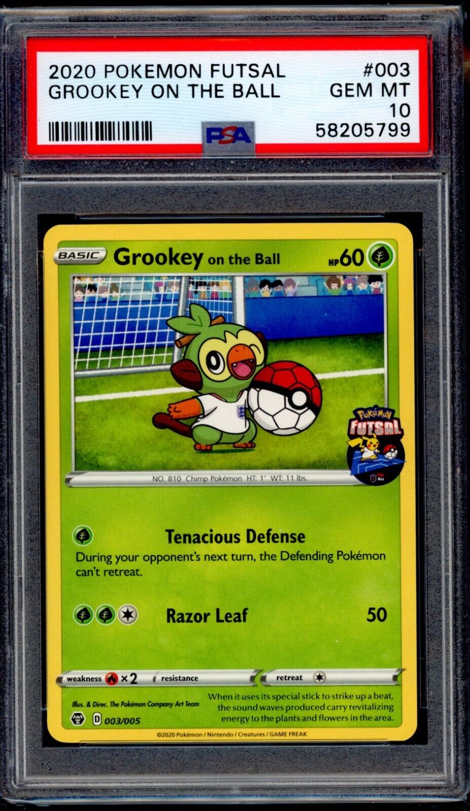 PSA 10 Grookey on the Ball 2020 Pokemon Card 003/005 Futsal Promo