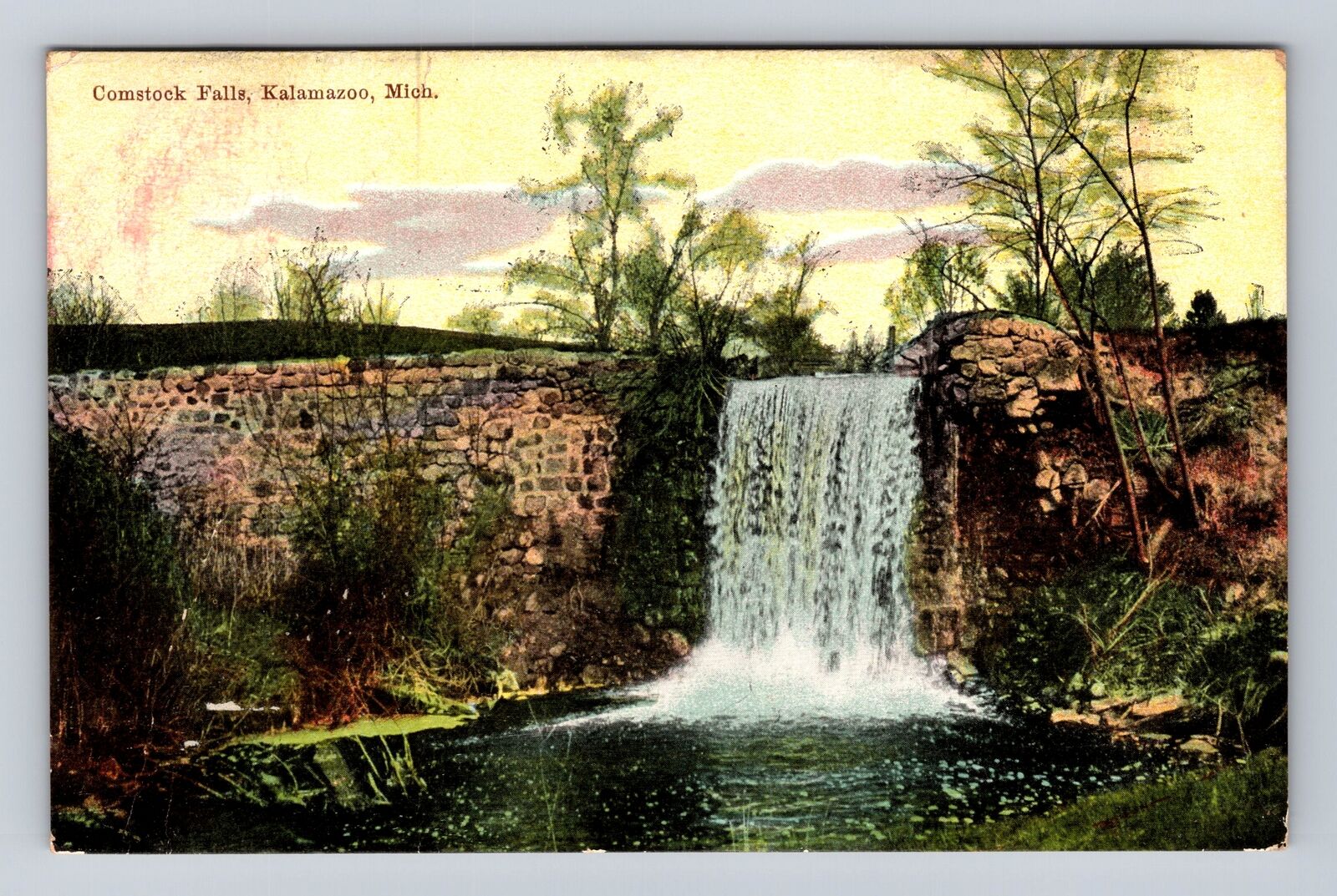 Kalamazoo MI-Michigan, Comstock Falls, Antique Vintage Souvenir Postcard