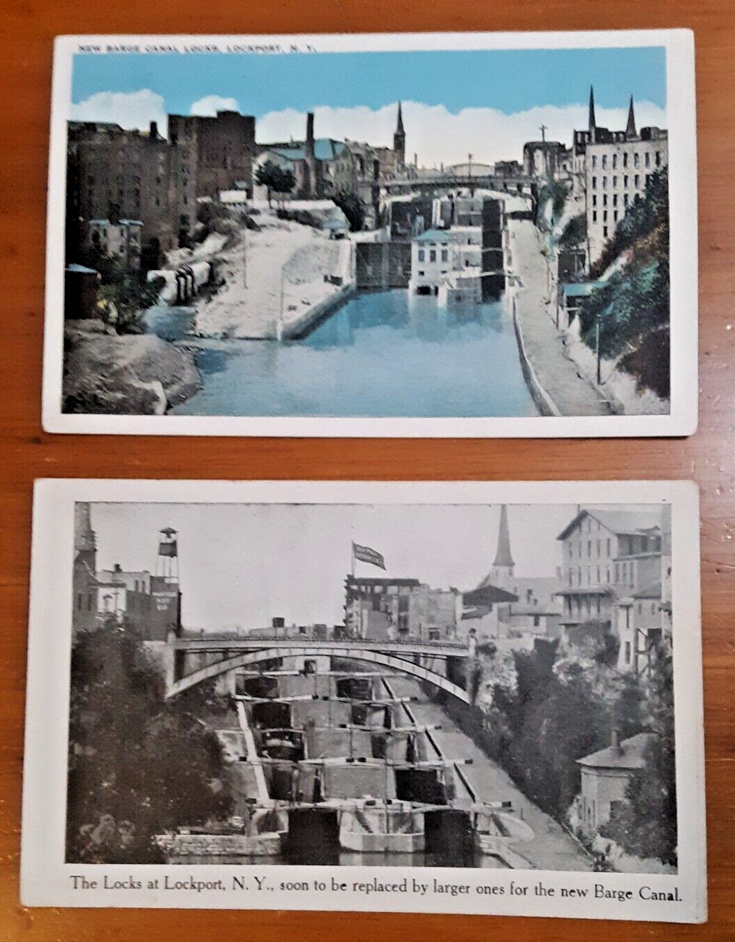 Erie Canal Lock 34-35 Before and after Barge 1900's Unused 2 Original postcards