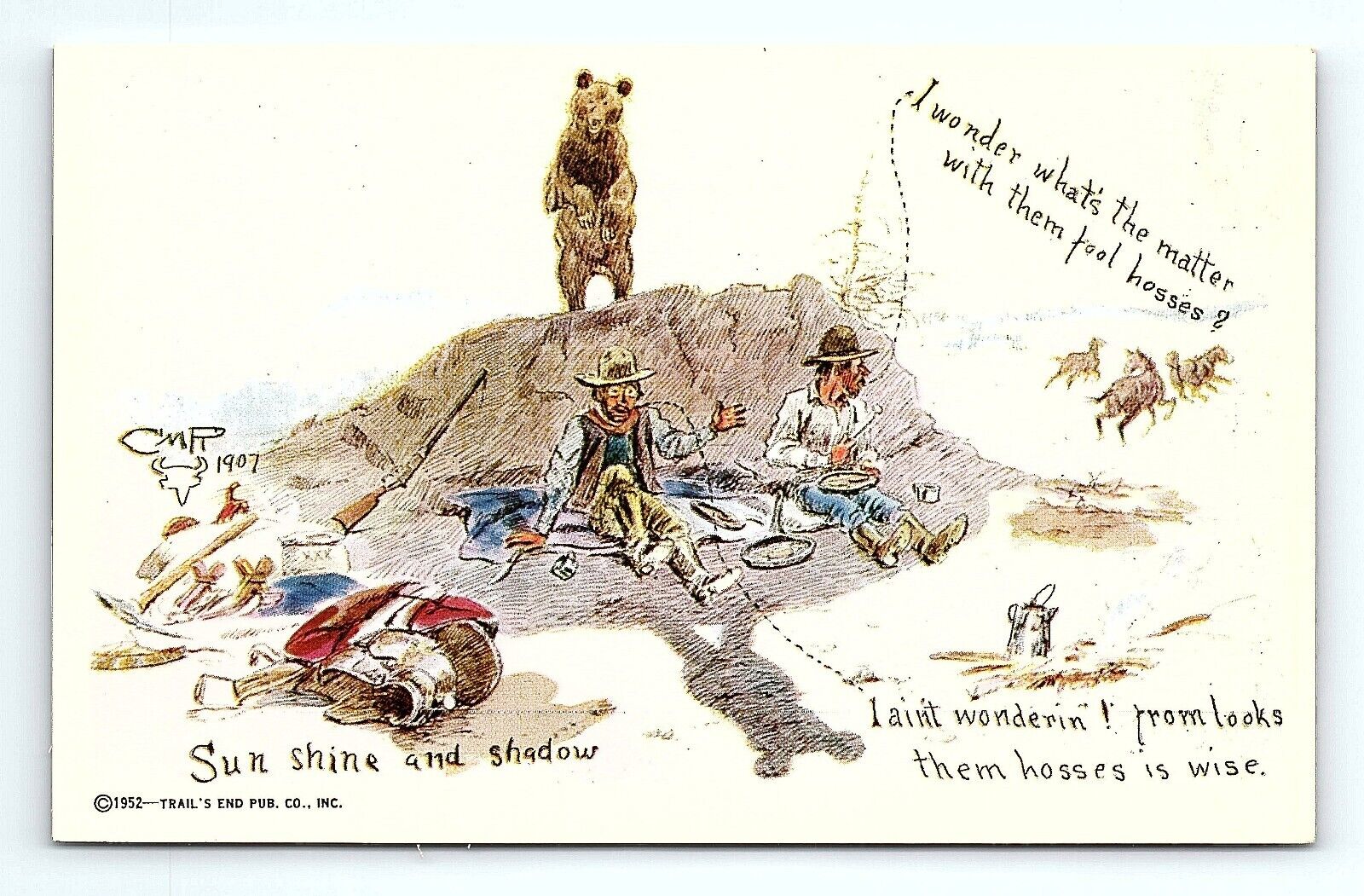 Montana CM Russell Sunshine and Shadow Sketch Artist Postcard 1952 #30    pc45