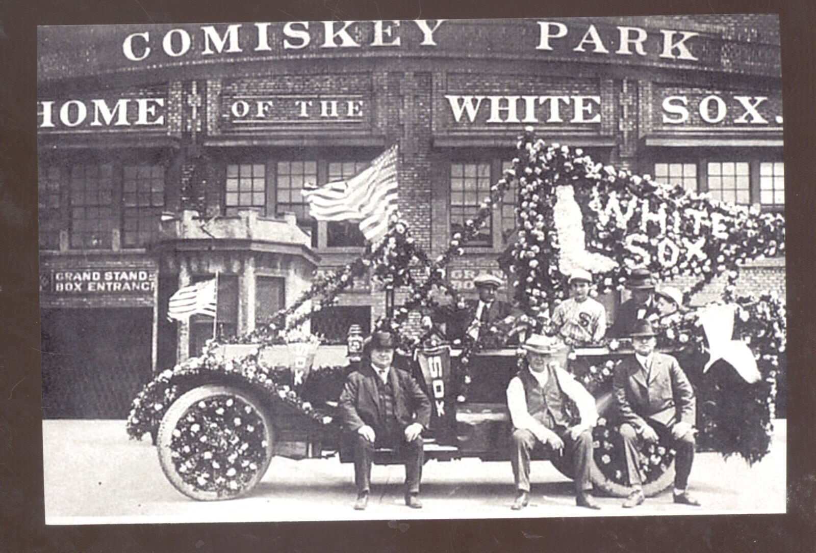 REAL PHOTO 1920 CHICAGO WHITE SOX COMISKEY PARK OLD CARS POSTCARD COPY BASEBALL