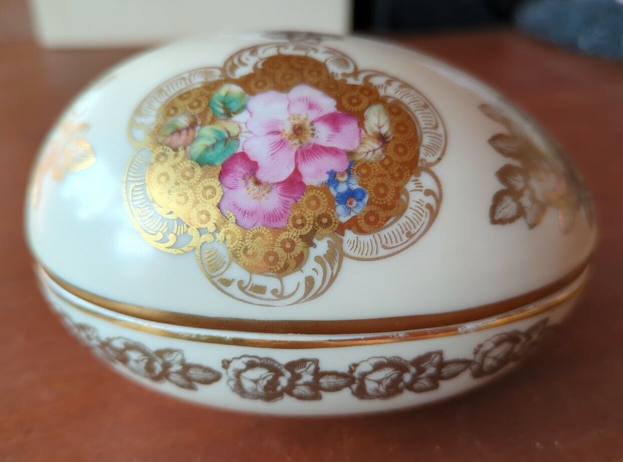 Antique Gorgeous German Deutschland Easter Egg Candy Container with Lid Marked 