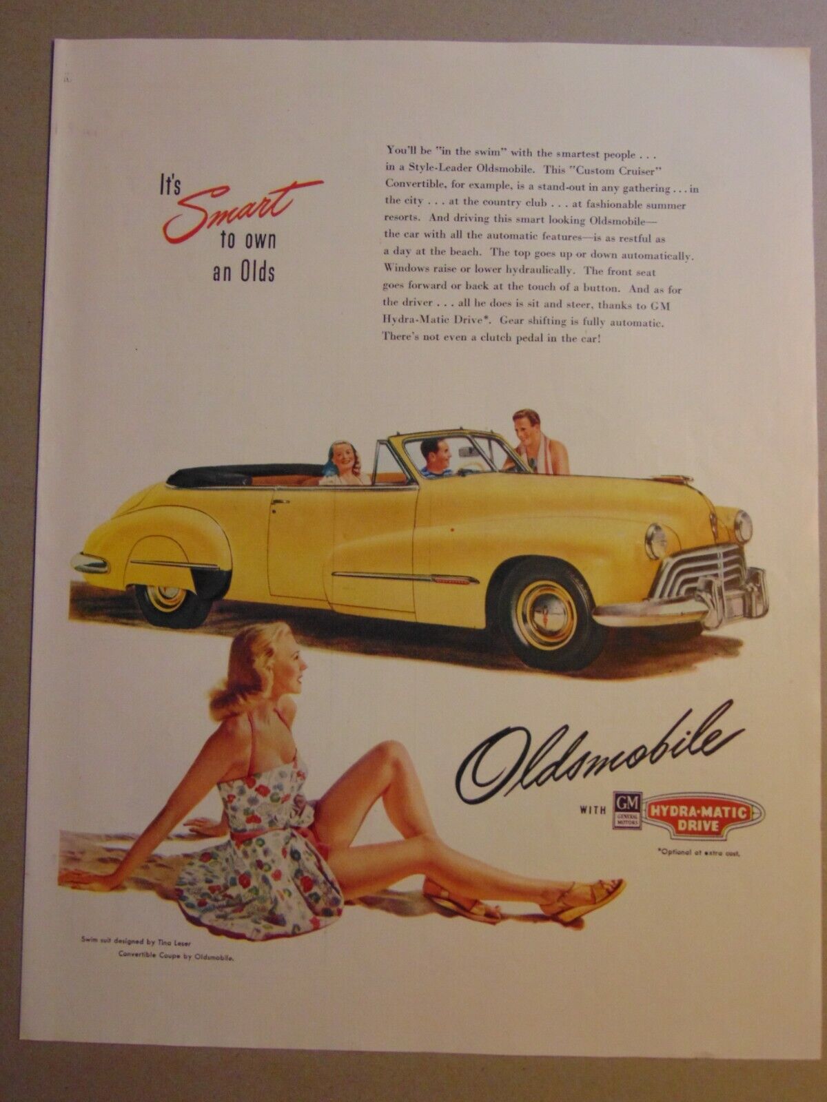 1947 Smart Own a Yellow OLDSMOBILE CONVERTIBLE COUPE vintage art print ad