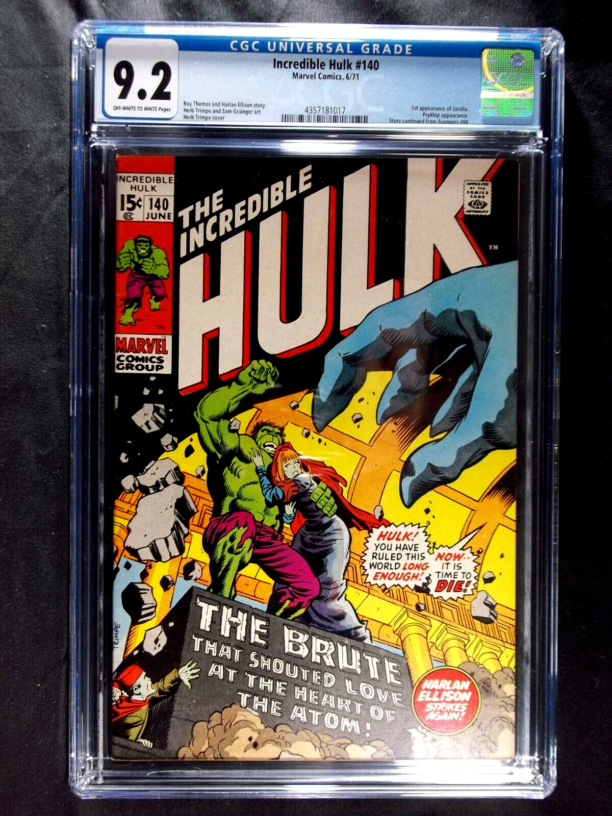 The Incredible Hulk #140 CGC 9.2 Herb Trimpe art Vintage Marvel comics 1971