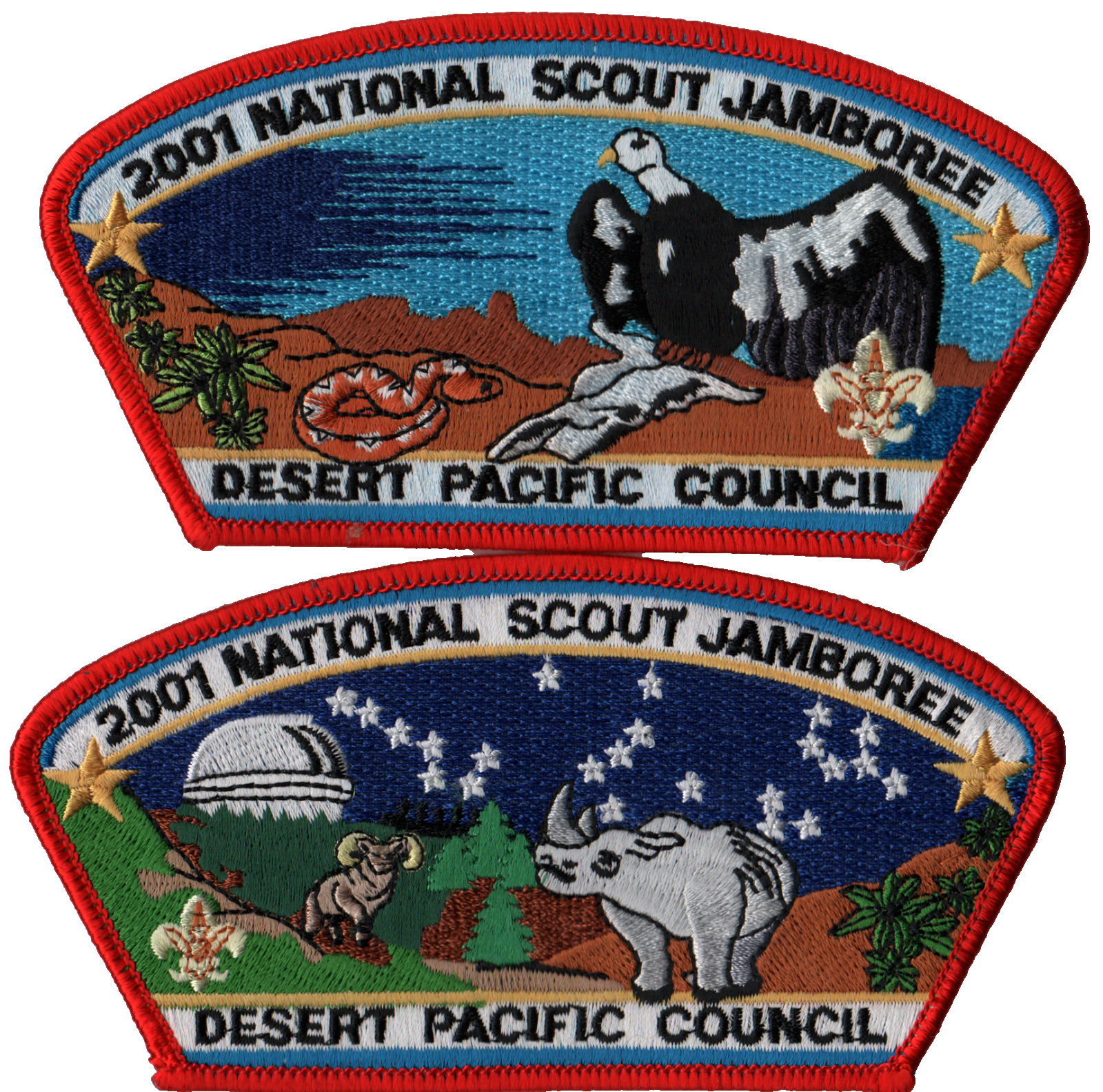 2001 Jamboree Desert Pacific Council CA Set of 2 JSP Red Bdr (AR924)