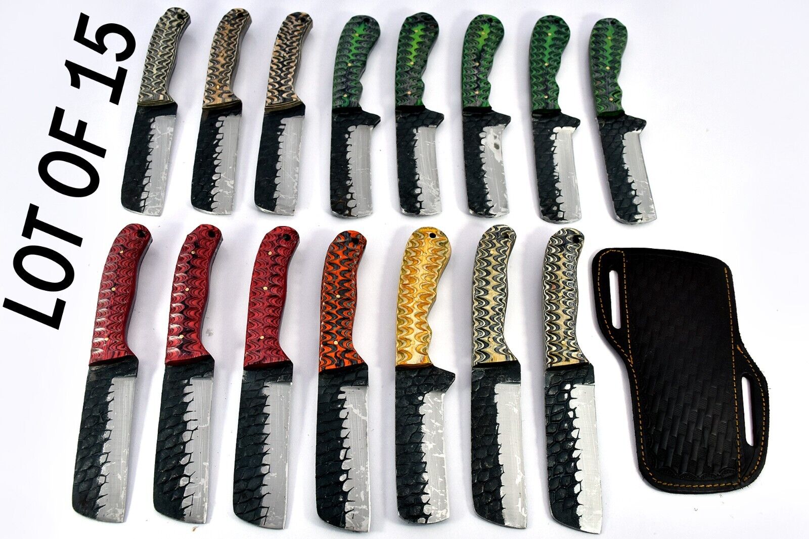 15 pieces Carbon steel Bull cuter knives with leather sheath UM-5046-A