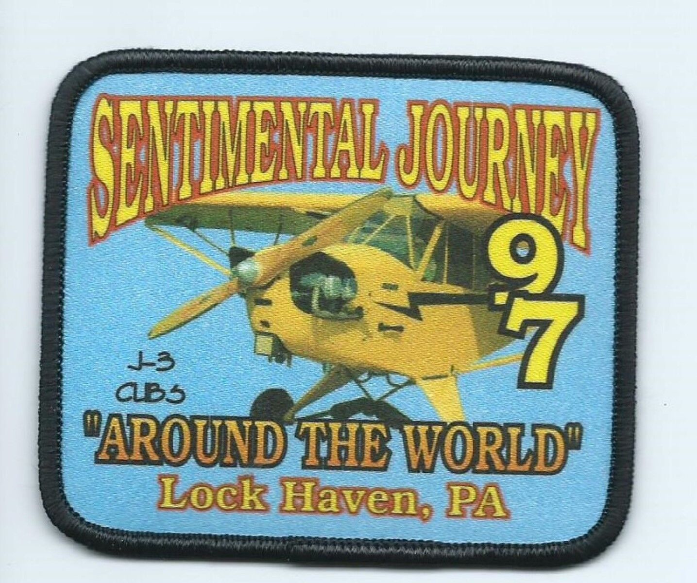 Sentimental Journey Fly In 1997 Lock Haven PA 3X3-3/8 Around the World J 3 Cubs 
