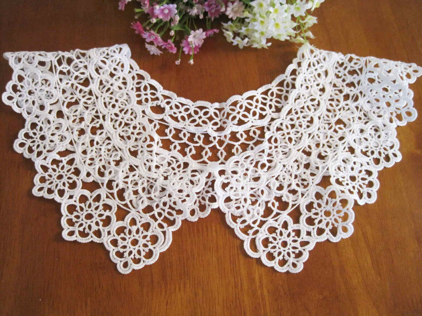 Again@ Vintage Style Beautiful Hand Tatting Lace Cotton Collar White