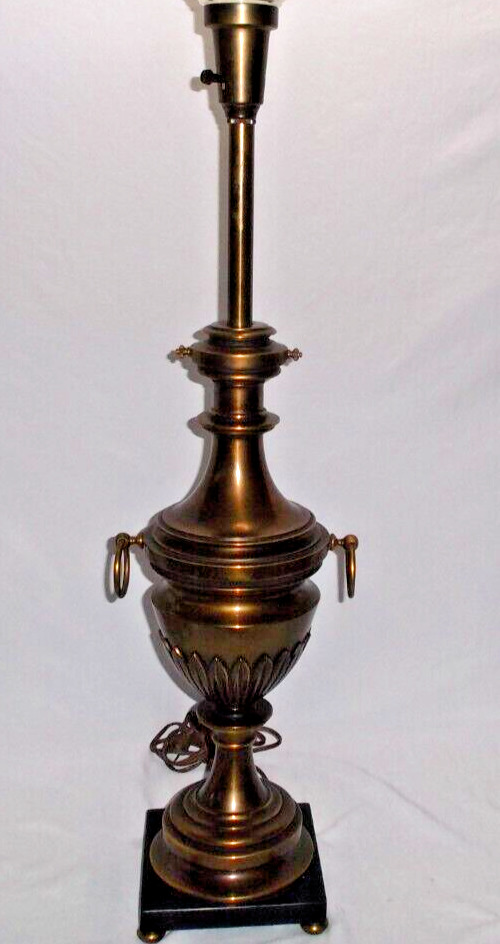 Vintage STIFFEL Brass Trophy Urn Torchiere Table Lamp With 3-Way Light