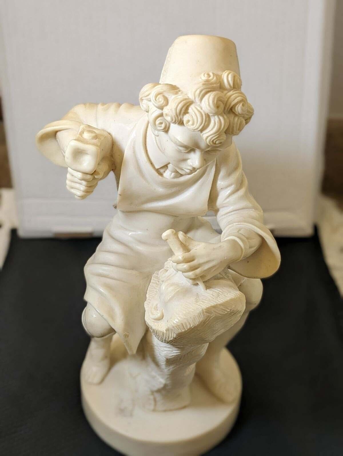 Vtg. Italian made figurine sculptor boy, white resin/composition?