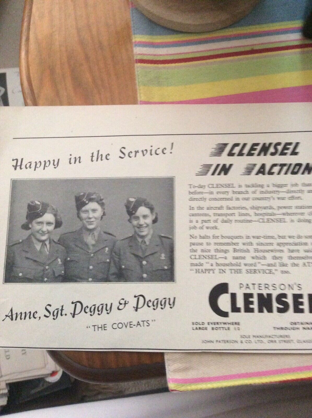 B3b Ephemera 1940s Advert The Cove-ats Happy In The Service Anne Peggy Clensel