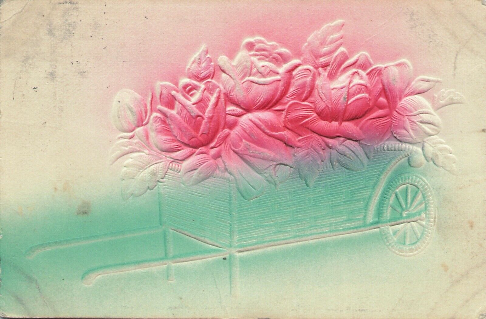 Bouquet Of Roses In A Wheelbarrow Moundsville WVA 1909 Embossed Postcard