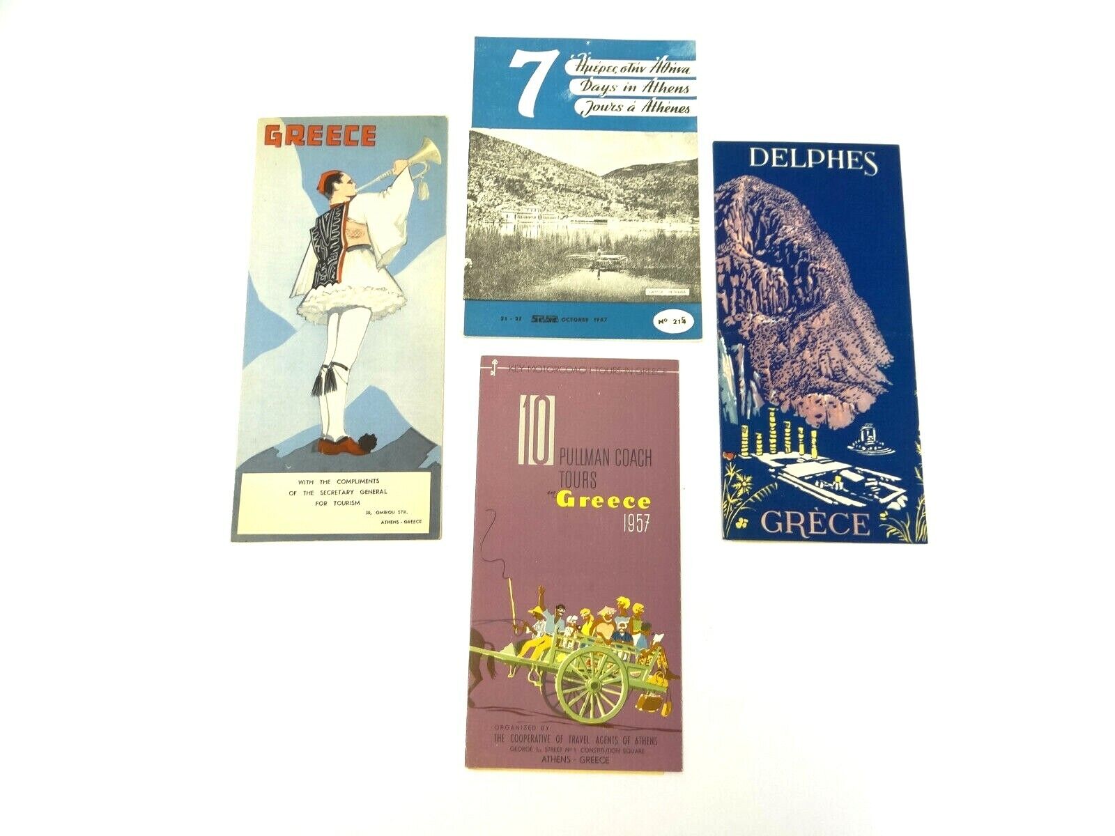 Vintage Lot 1957 Greece Pullman Coach Tours Delphes Olympus Pamphlets Touring 