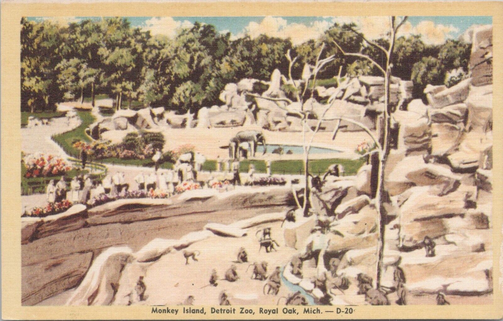 Linen PC * Detroit Michigan Monkey Island at Royal Oak Zoo 1940s