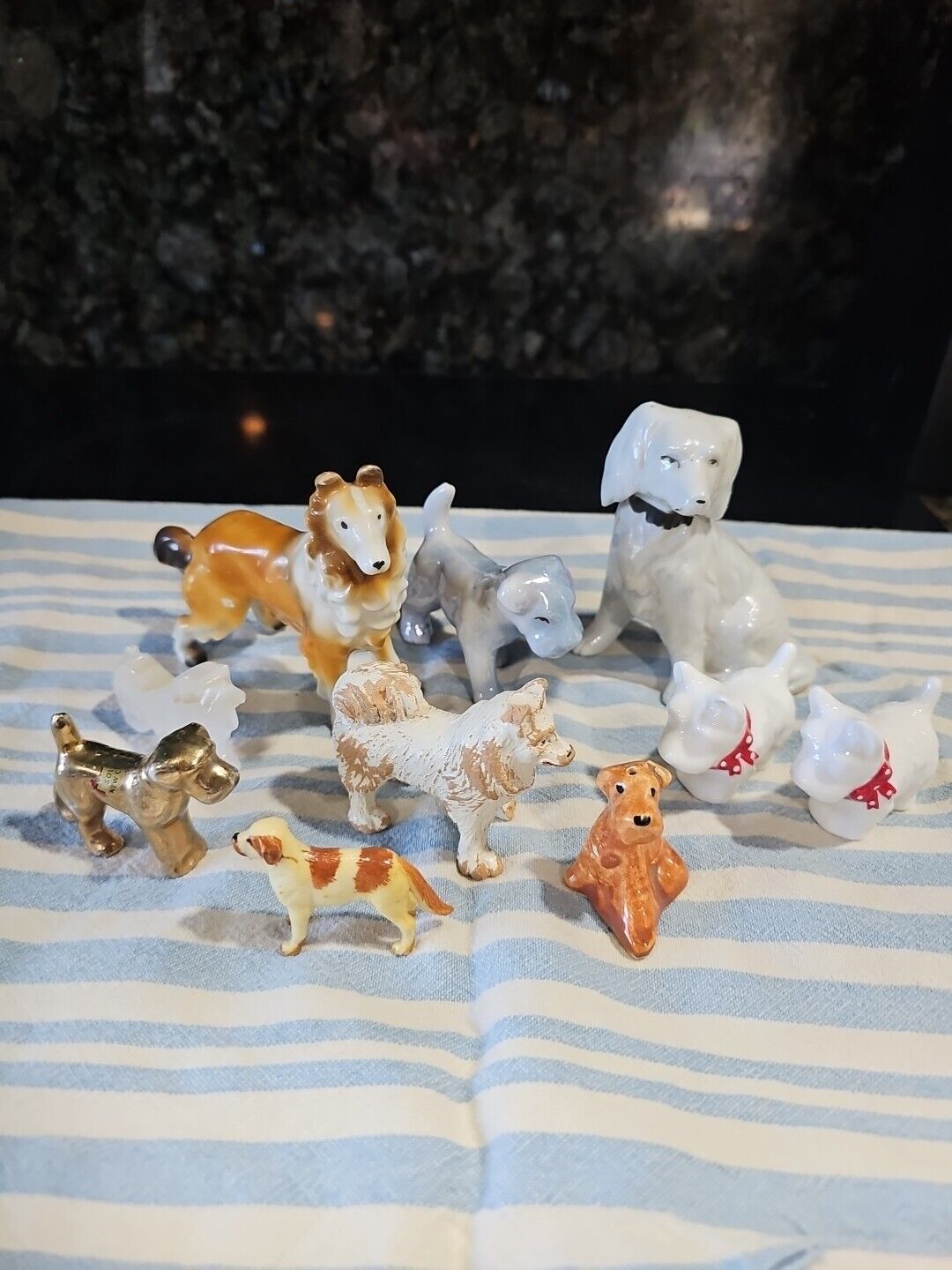 Lot of 10 Vtg Dog Figurines Lusterware Pointer Schnauzer Collie Terrier Husky 