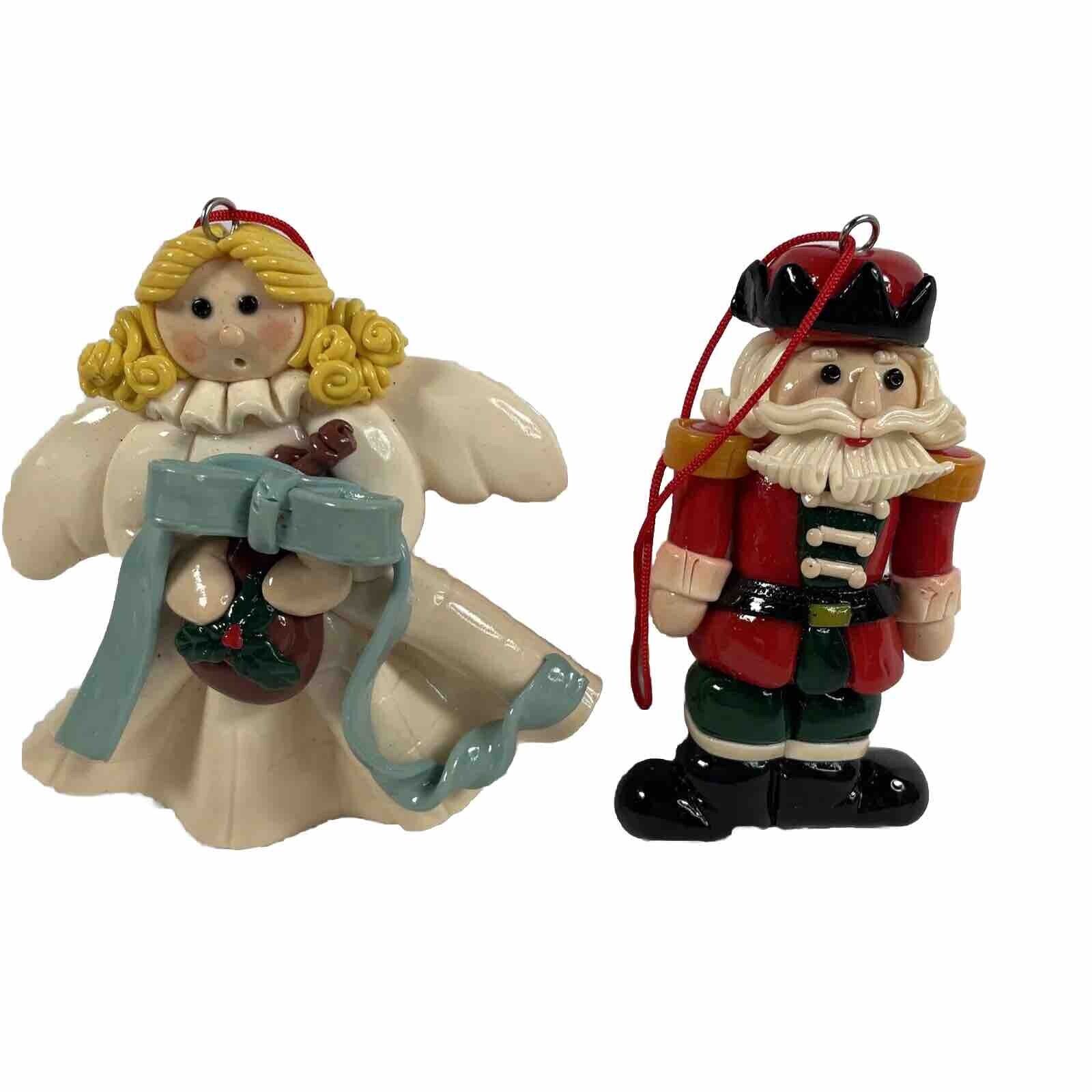 Vintage Handcrafted Polymer Clay Ornaments Angel & Soldier Detailed