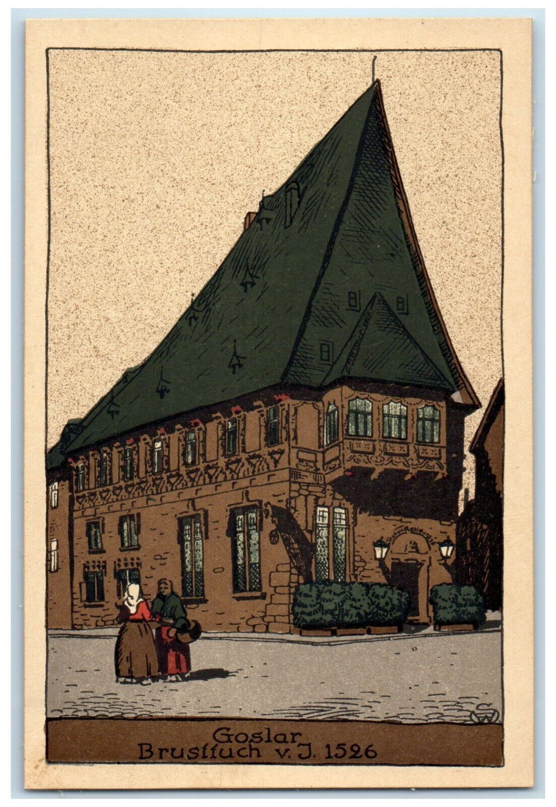 c1940's Two Women Talking Goslar Brusffuch Harz Mountains Germany Postcard