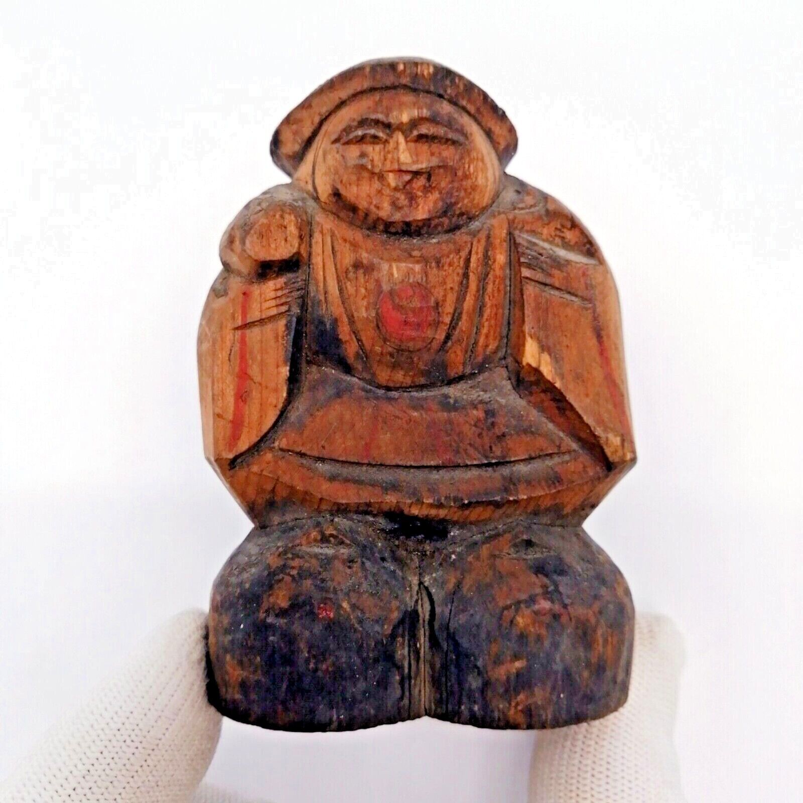 8cm Japanese Wooden EBISU Statue Vintage Seven Lucky Gods Interior OTA044