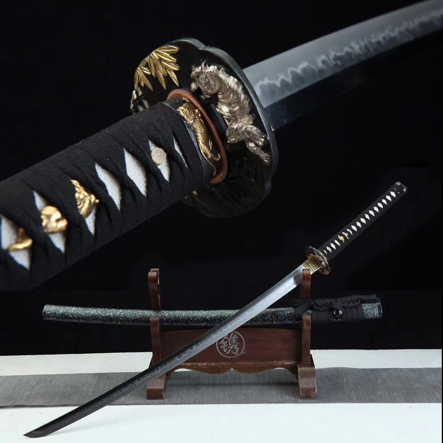 Black Clay Tempered L6 Steel Sharp Japanese Samurai Sword Katana Choji Hamon