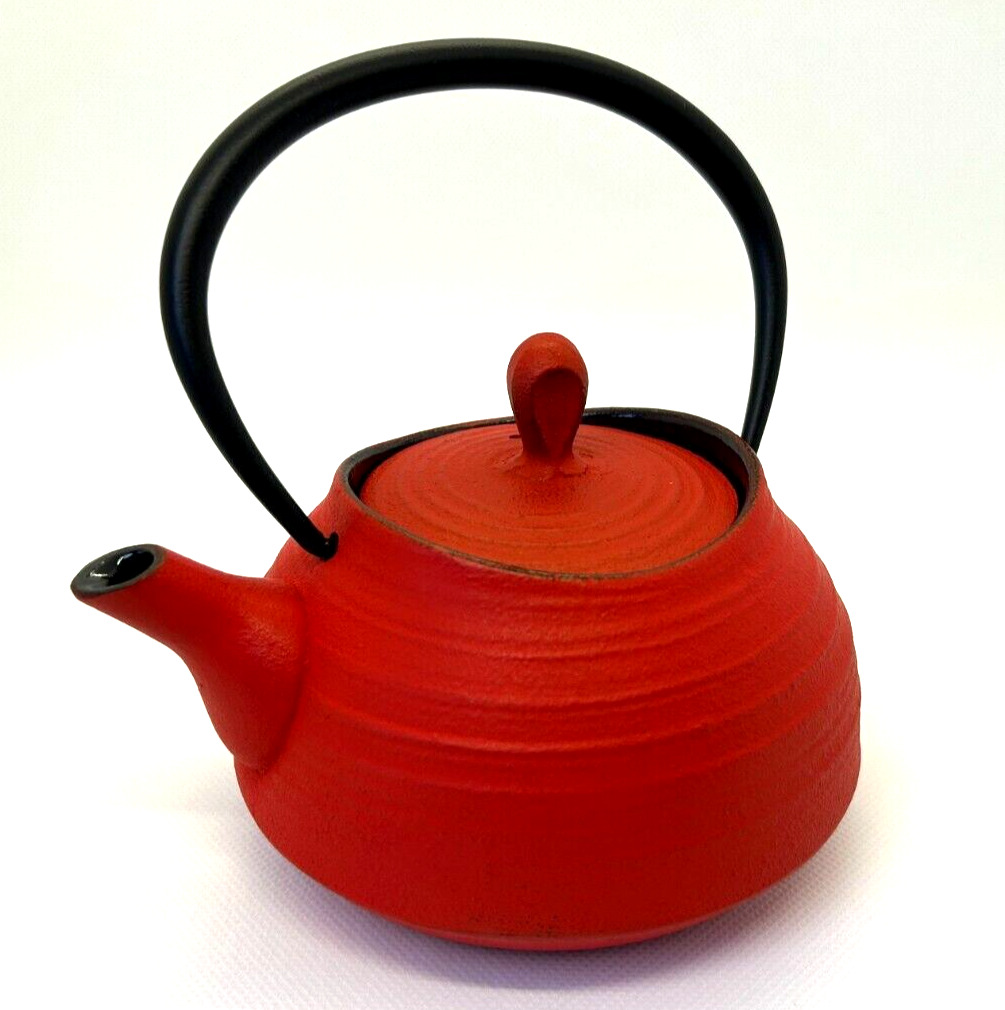 Japanese Cast Iron Teapot Kettle Colorful Red Touhoku Nanbu Tekki Hakeme 0.4L