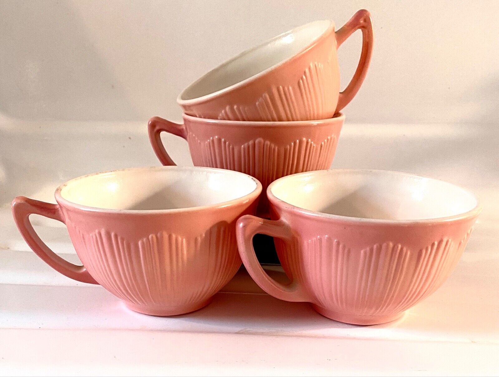 Set of 4 Vintage 1930\'s MacBeth Evans Cremax Bordette Pink Coffee Cups - Lovely