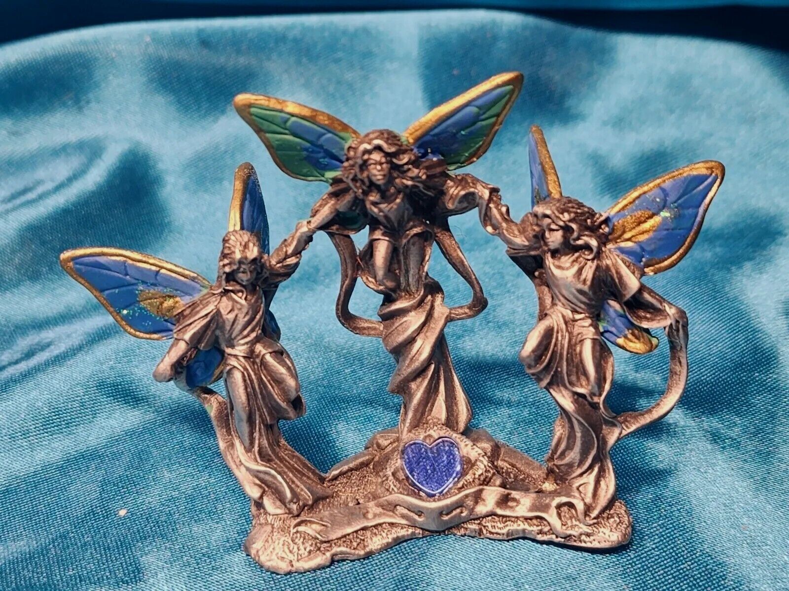 Ridolfi Gallo Pewter Three Fairies Figurine Blue Crystal September Sapphire 