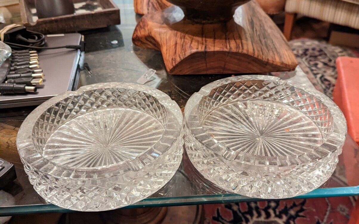 Two Heavy Led Crystal Vintage Glass Ashtrays