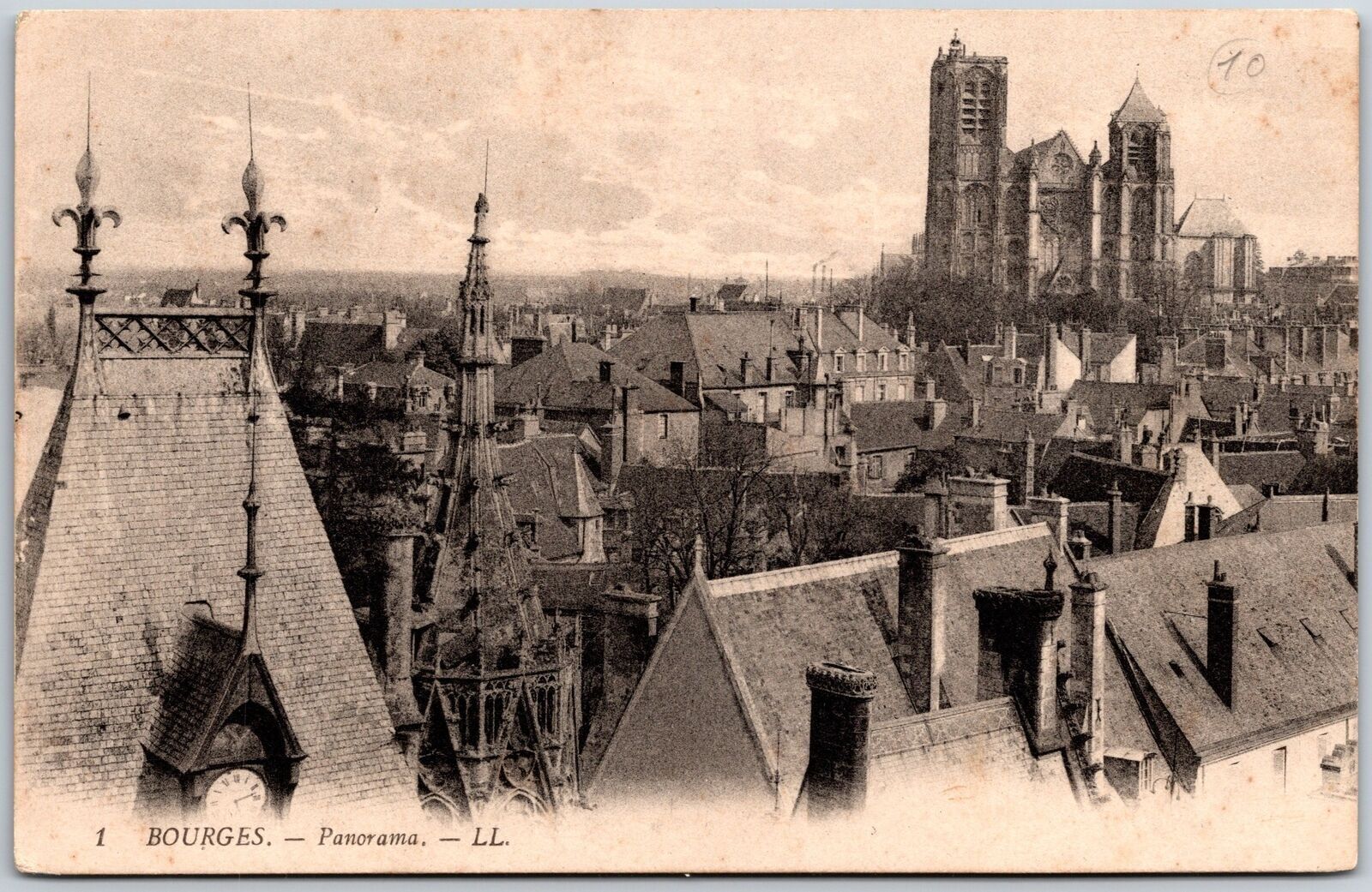 BOURGES - Panorama France Buildings Castles Antique Postcard