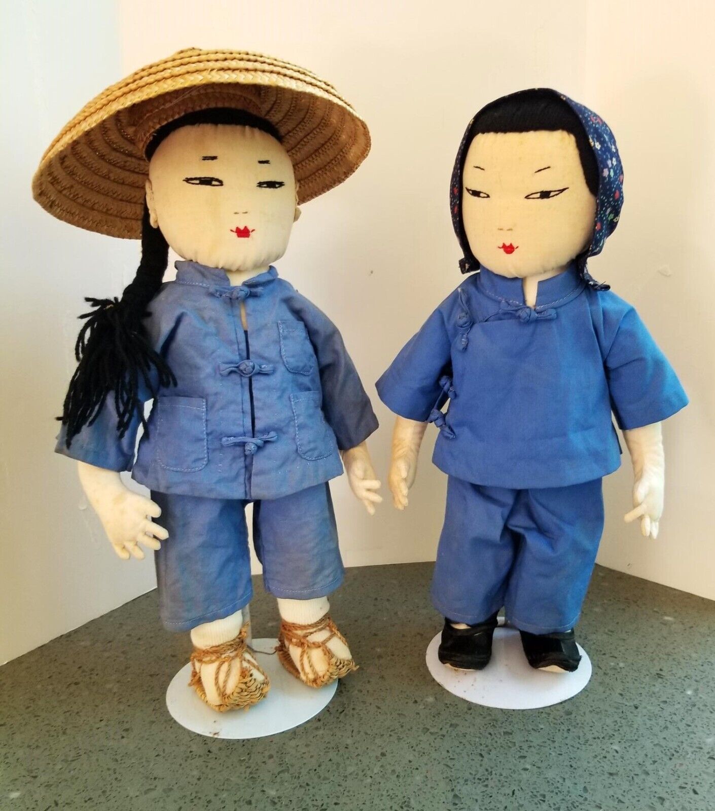 Vintage Chinese Ada Lum Dolls/Peasant Couple/Hong Kong/embroidered face/14