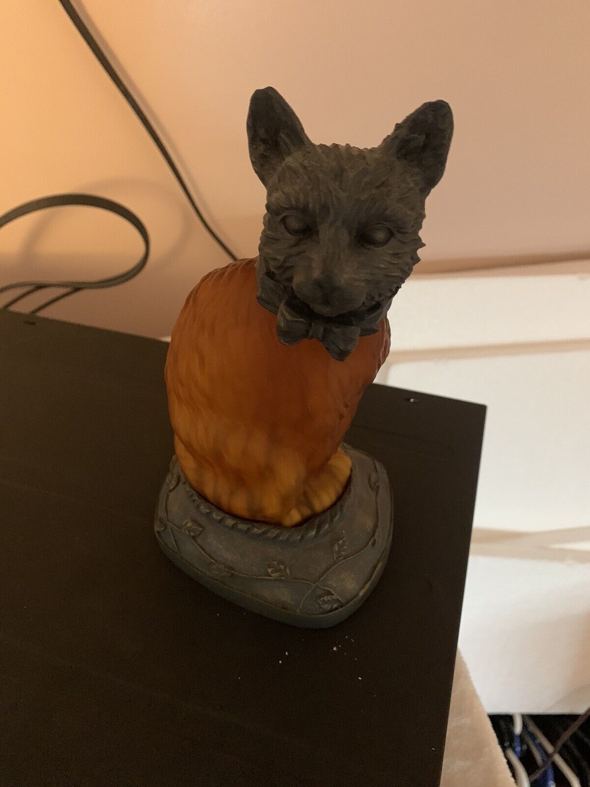 Vintage Metal and frosted amber glass cat nightlight approx 7.5\