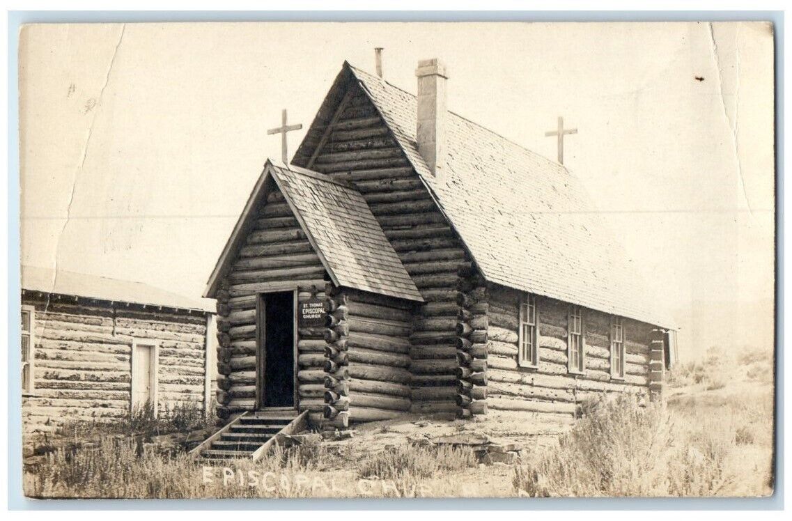 c1910's St. Thomas Episcopal Church View Dubois Wyoming WY RPPC Photo Postcard