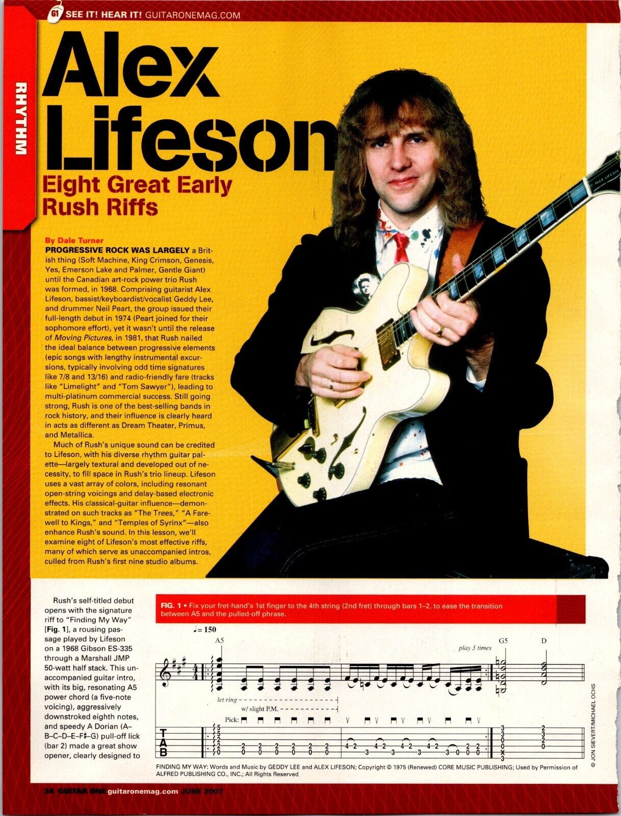 Guitar One Alex Lifeson Original Print Ad Rush Riffs