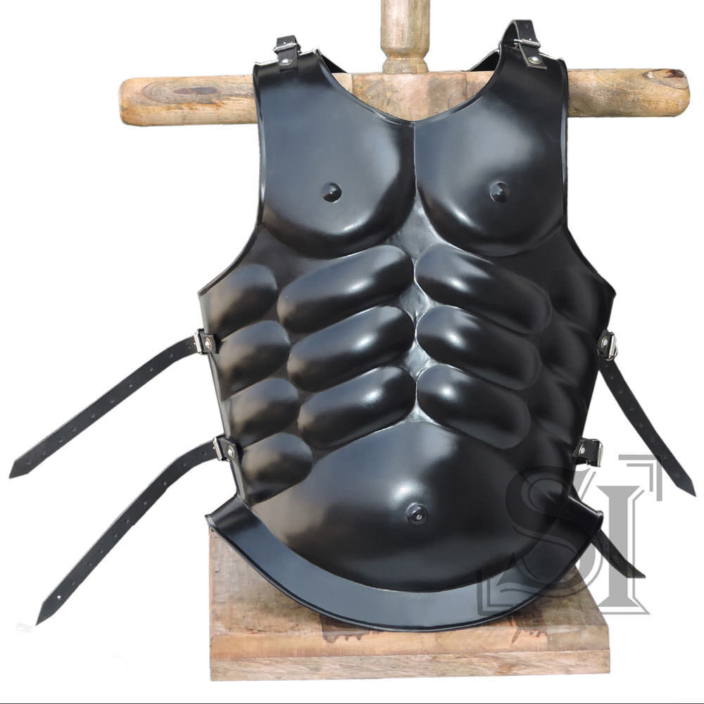 Medieval Roman Greek Muscle Body Armor Black, Made of 16-gauge steel...