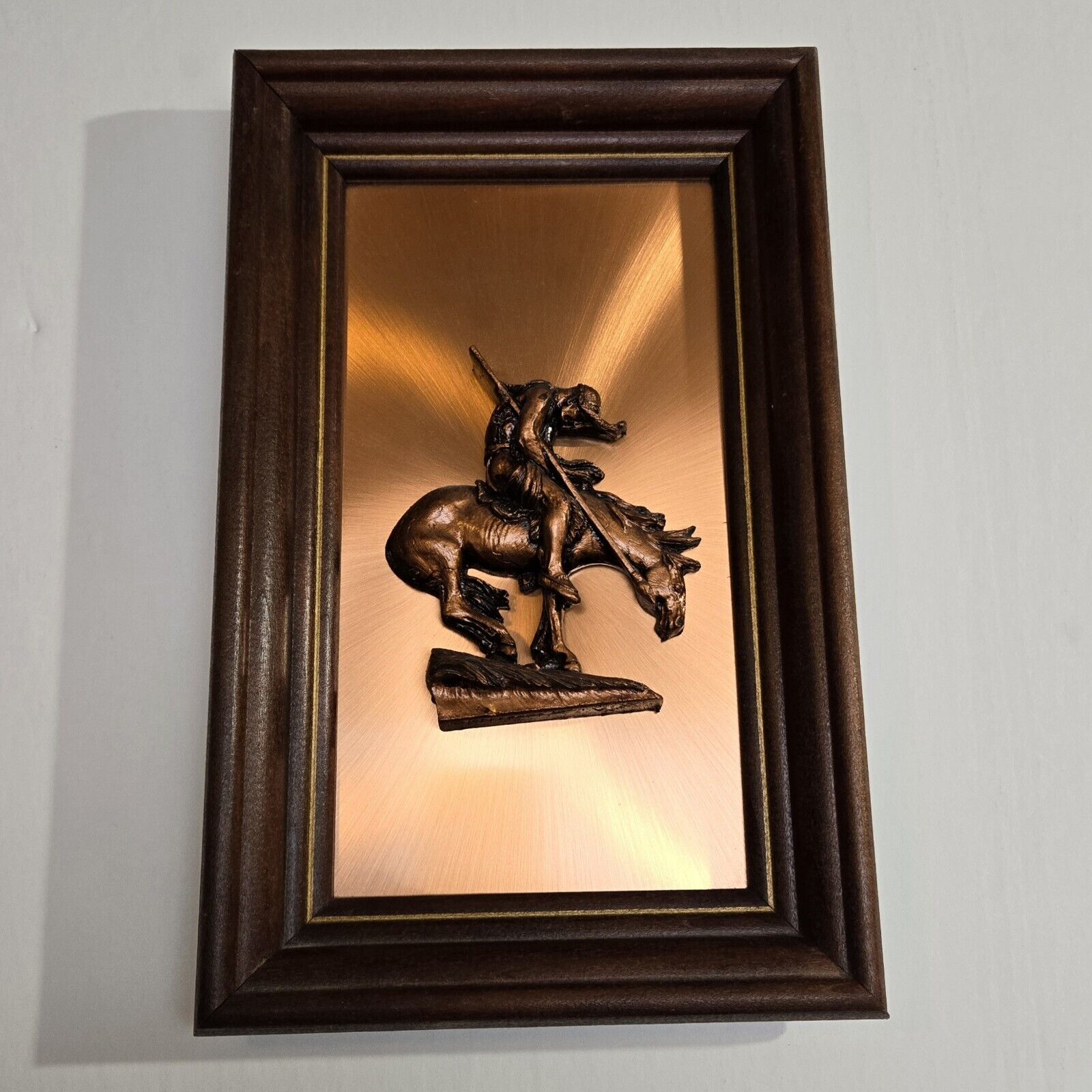 Vintage Framed Wall Plaque Copperama End of Trail Signed Victor Copper Art