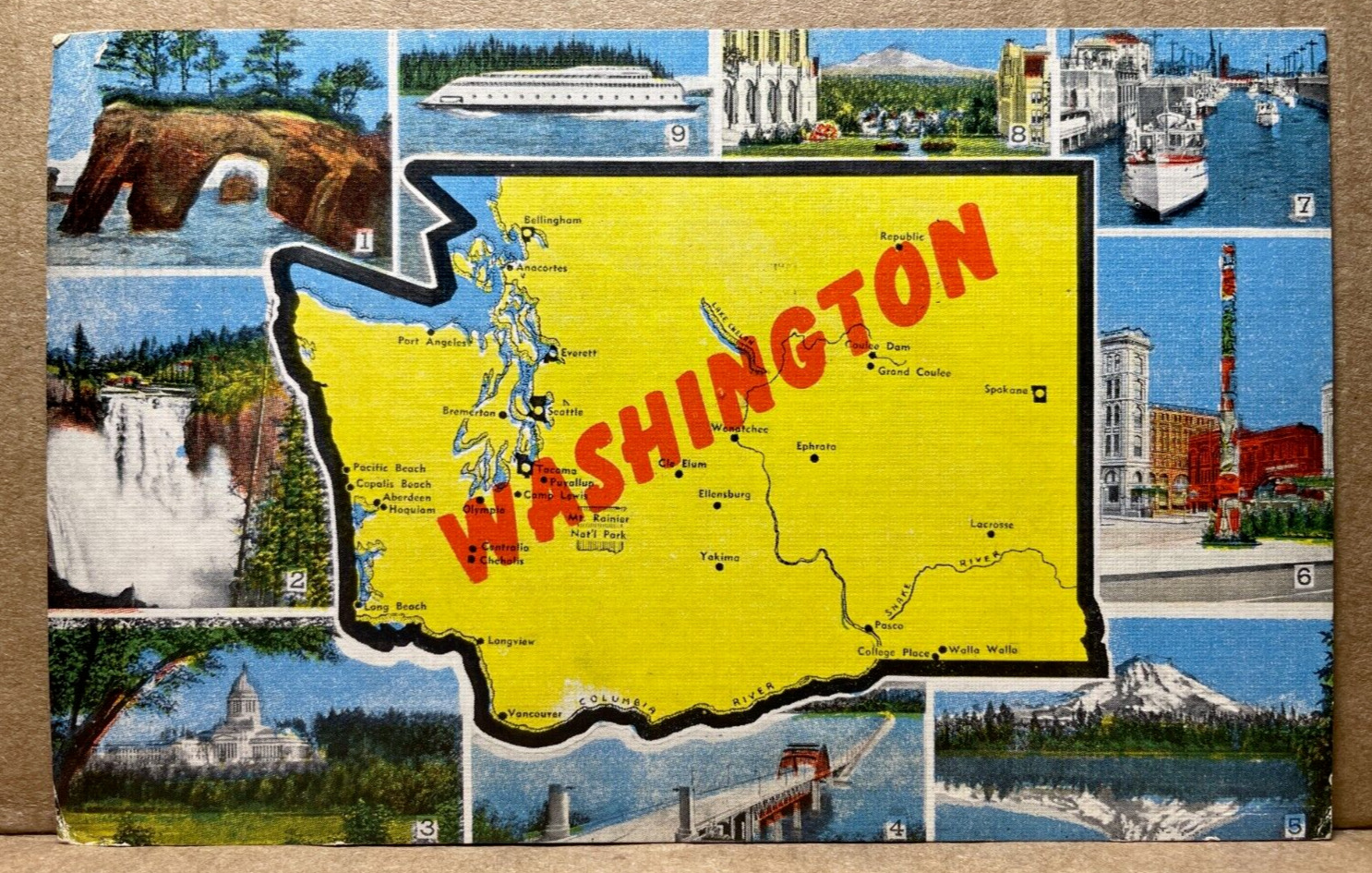 Postcard Washington Map 1944 Multi View