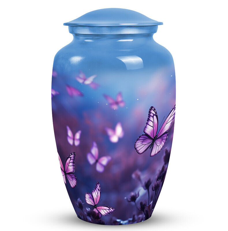 Purple Butterflies On Purple Meadow Cremation Urn For Adult Ashes Women & Men