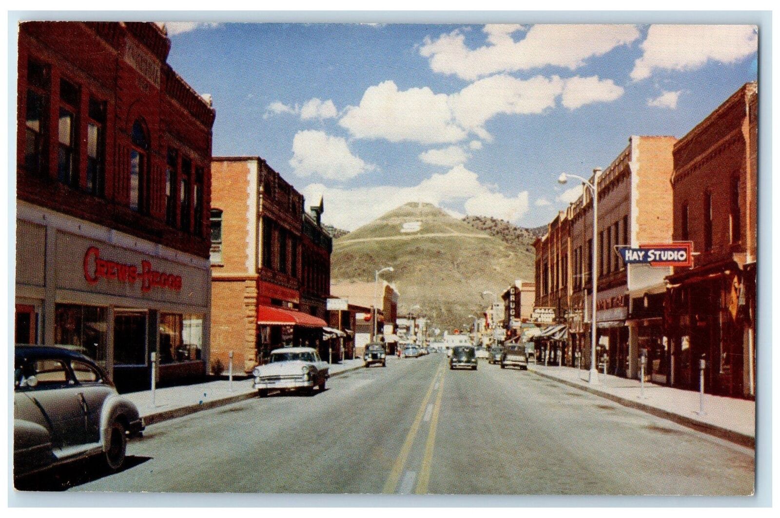c1950's F Street main Business Street Tenderfoot Mt. Salida Colorado CO Postcard
