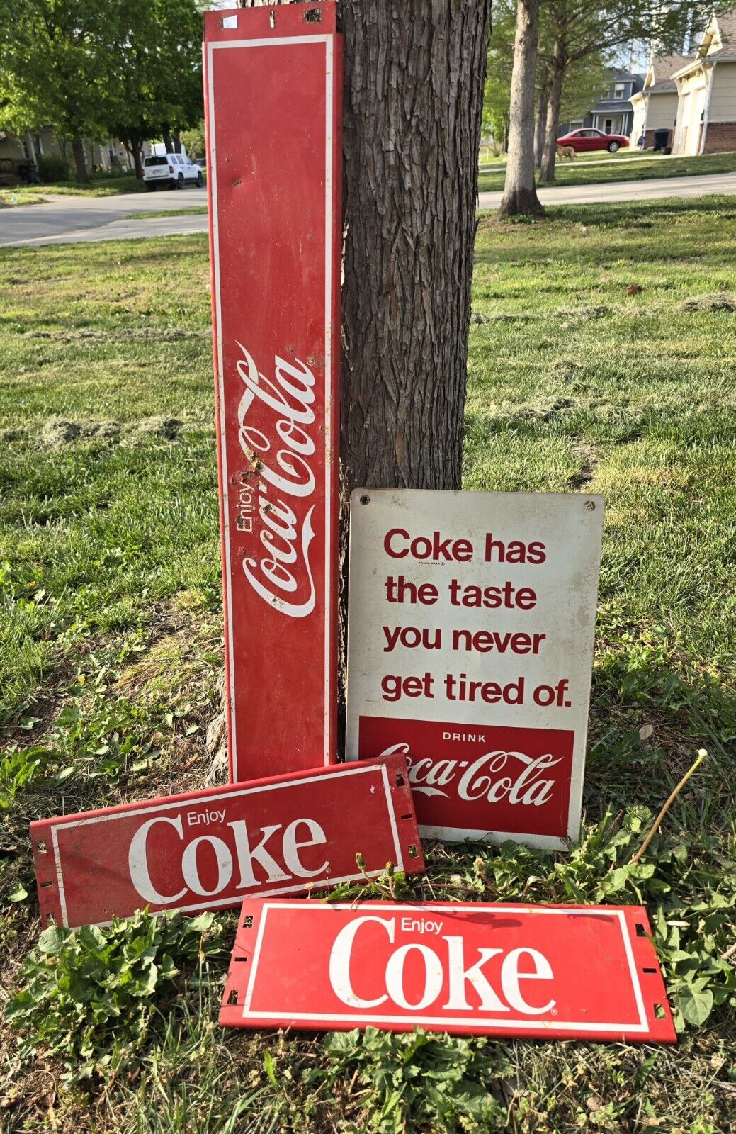 Original Vintage Coca-Cola COKE Sign Lot Painted Metal Retail Display Signage