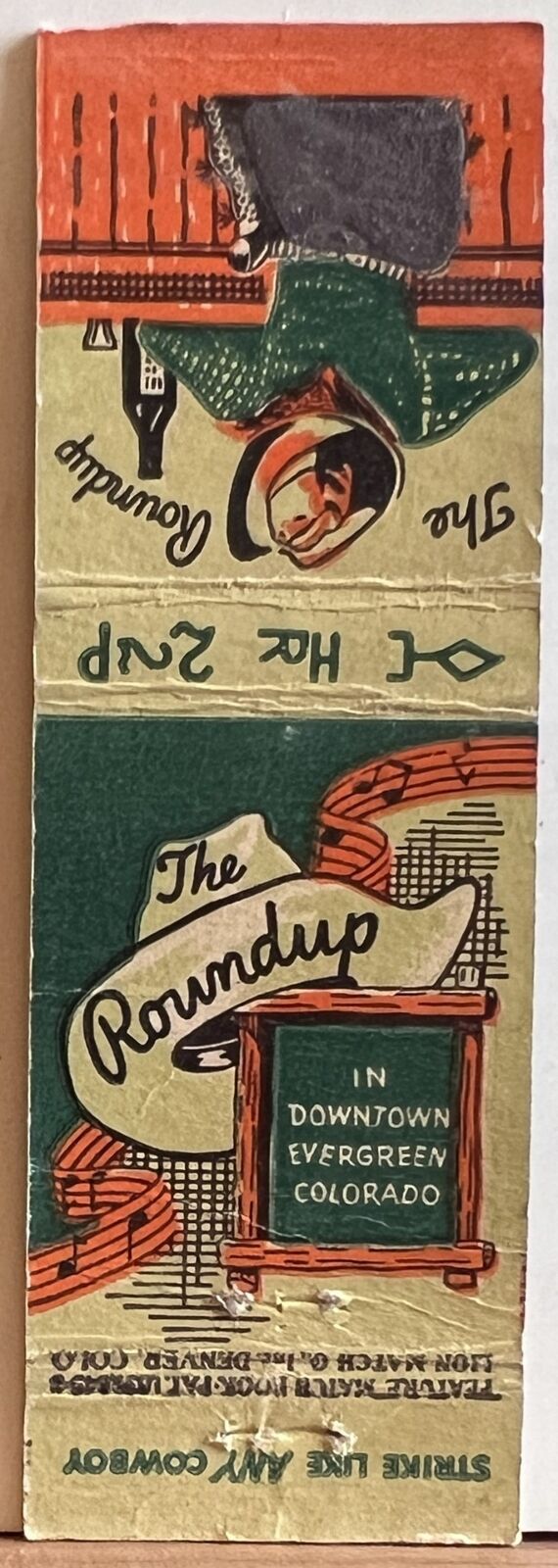 The Roundup Evergreen CO Colorado Vintage Spot Strike Matchbook Cover