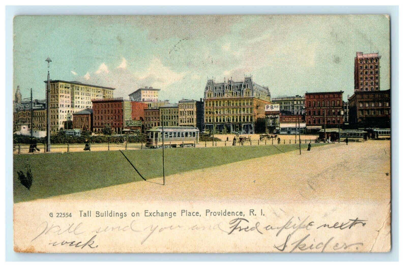 1906 Tall Buildings on Exchange Place, Providence Rhode Island RI Postcard