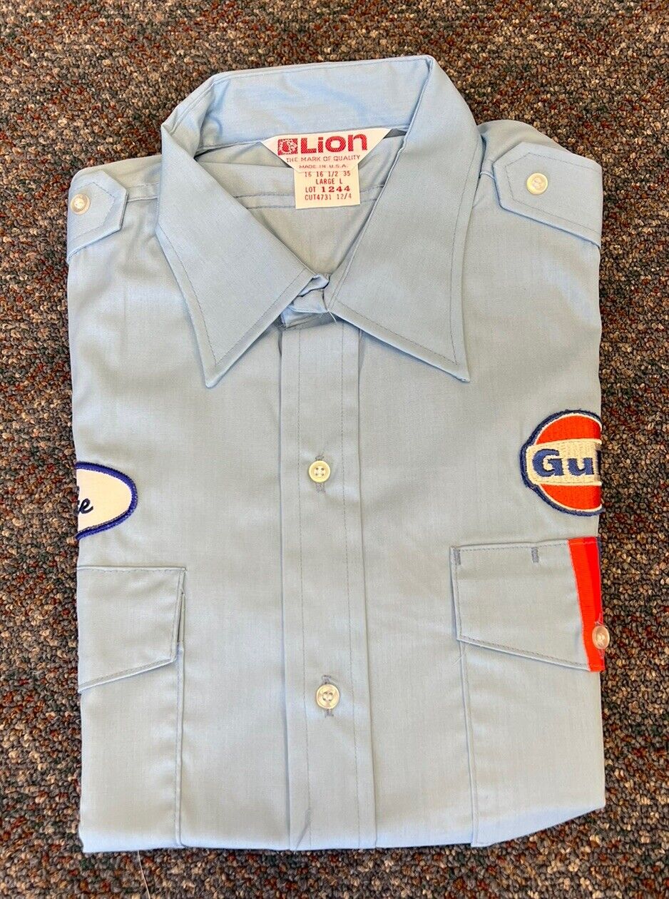 Gulf Oil Service Station Shirt vintage 70s Mens Large employee NOS patch gas vtg